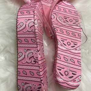 Pink bandanna wedge sandal, available in a size 9.